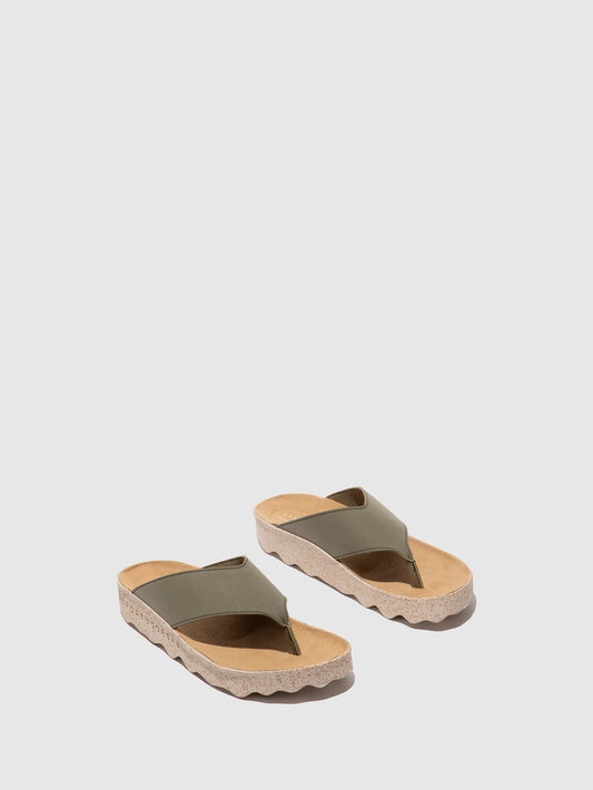 Chinelos de dedo em pele vegan As Portuguesas CAMI khaki