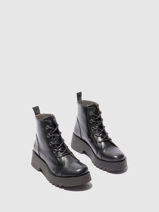 Botins com atacadores em pele FLY London METZ rug preto