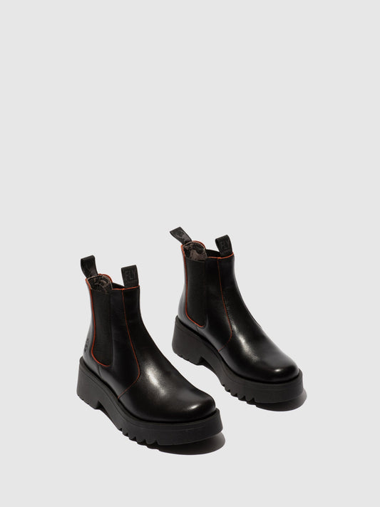 Botins Chelsea em pele FLY London MEDI preto/vermelho