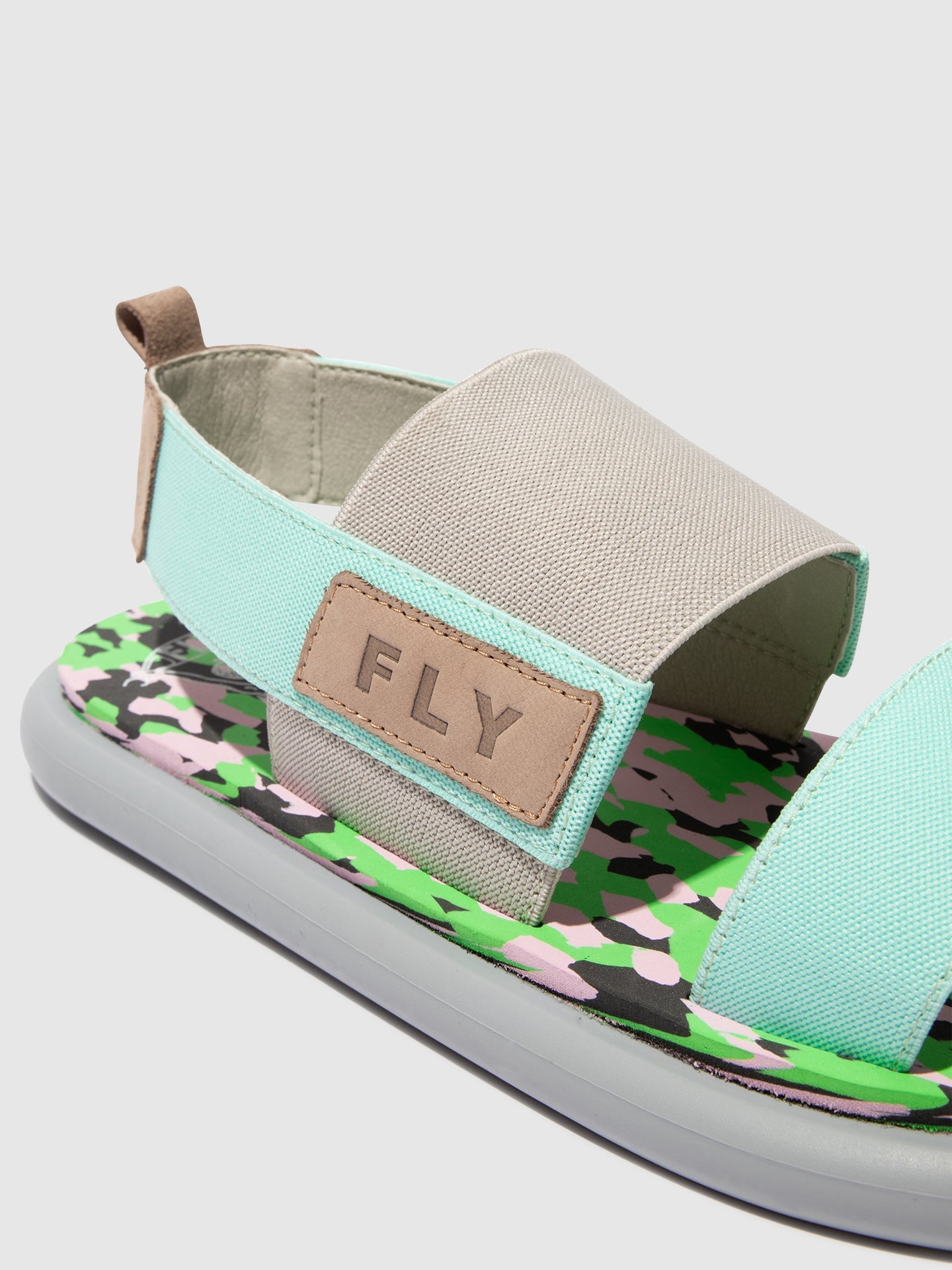 Sandálias abertas atrás em pele FLY London OICH cinzento menta rosa