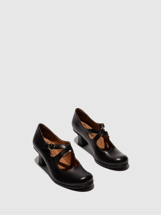 Sapatos de salto médio em pele FLY London BAIV mousse preto