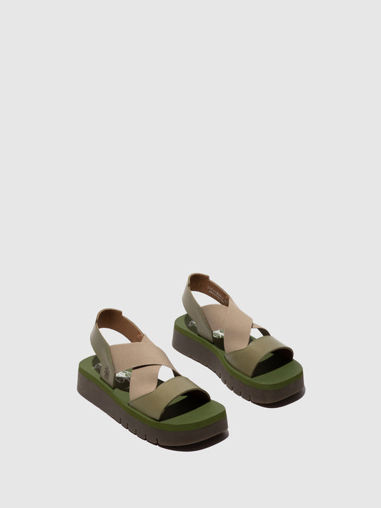 Sandálias em pele FLY London SERK smog taupe verde militar