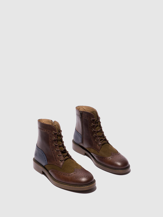Botins em pele e camurça FLY London SILE castanho-escuro/verde-lodo/azul-marinho