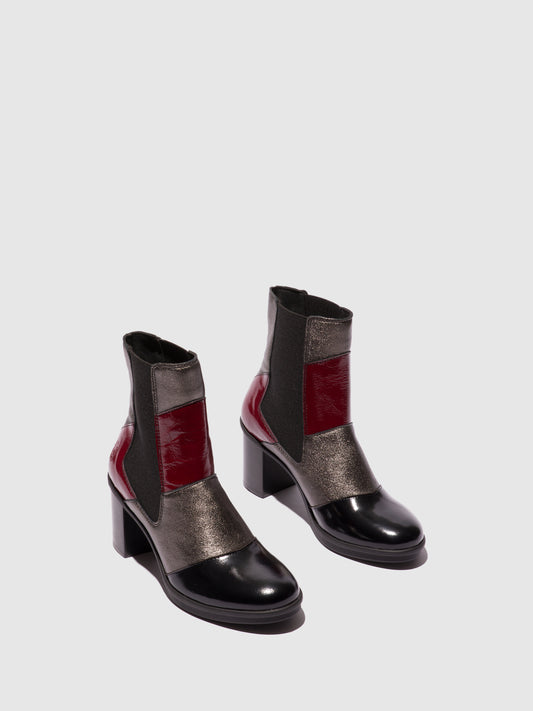 Botins em pele e tecido FLY London GULK preto/grafite/ferrugem