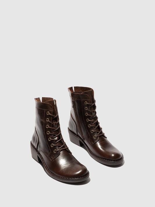 Botins com atacadores em pele FLY London MILU castanho-escuro