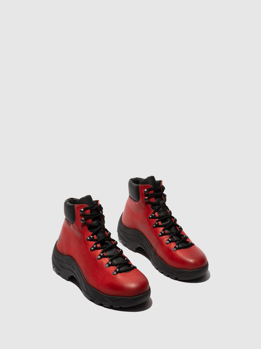 Botins com Atacadores em Pele Fred & Frederico RIXE Vermelho e Preto