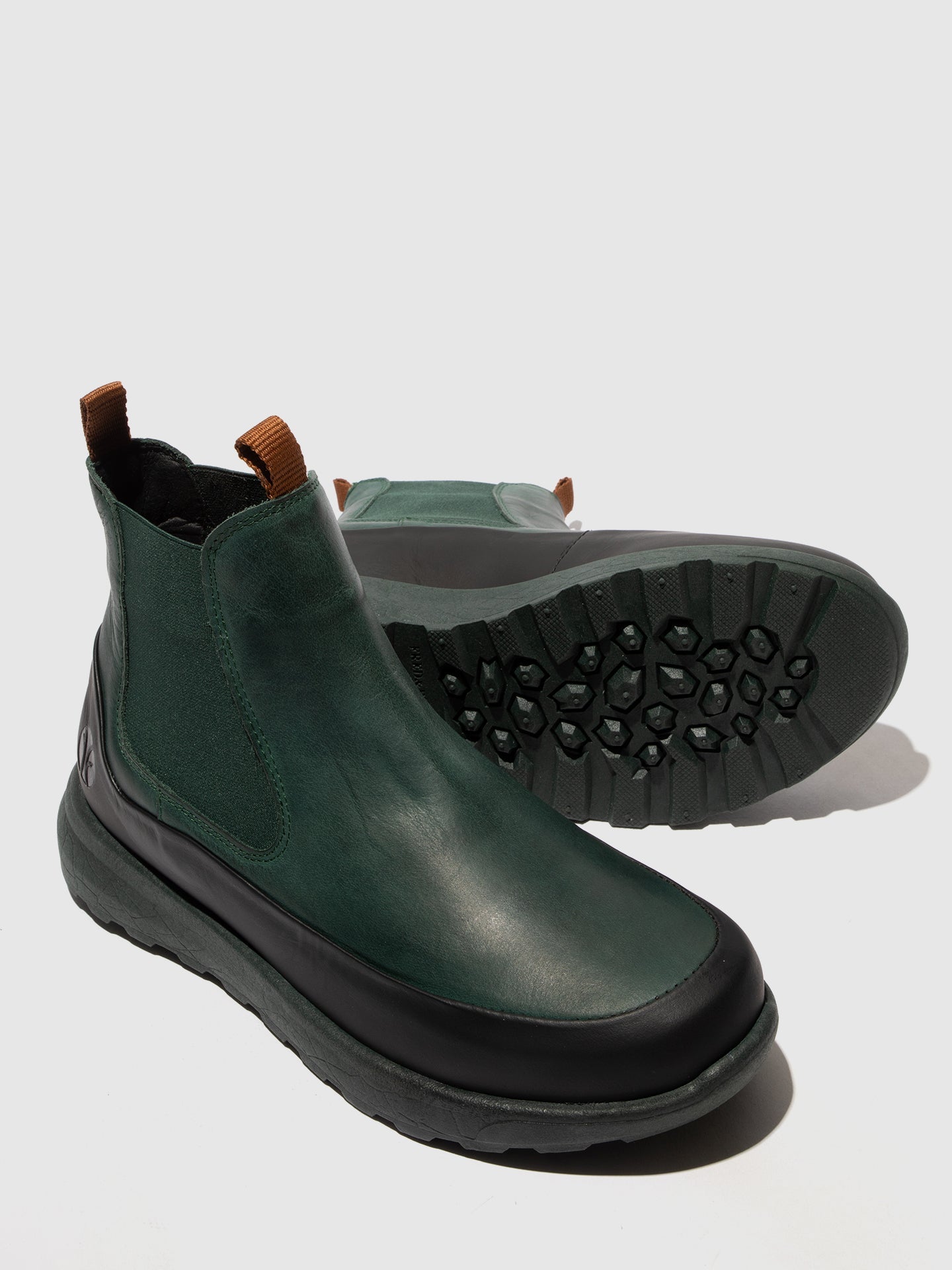 Botins Chelsea em pele Fred & Frederico RURL preto e turquesa