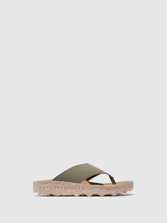 Chinelos de dedo em pele vegan As Portuguesas CAMI khaki
