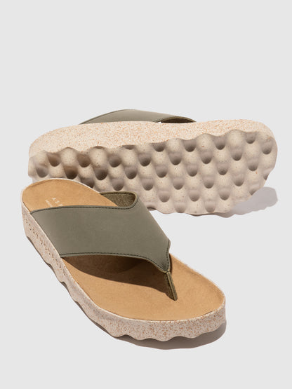 Chinelos de dedo em pele vegan As Portuguesas CAMI khaki