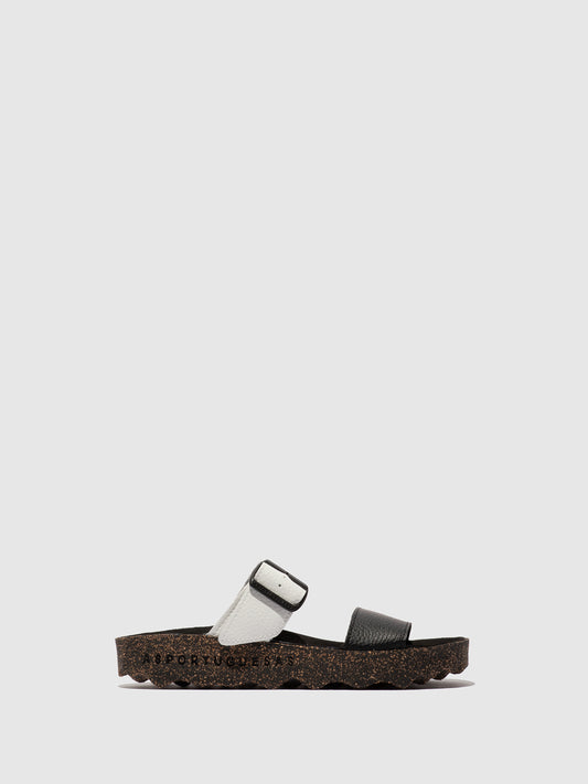 Chinelos em pele vegan As Portuguesas COLY preto e branco