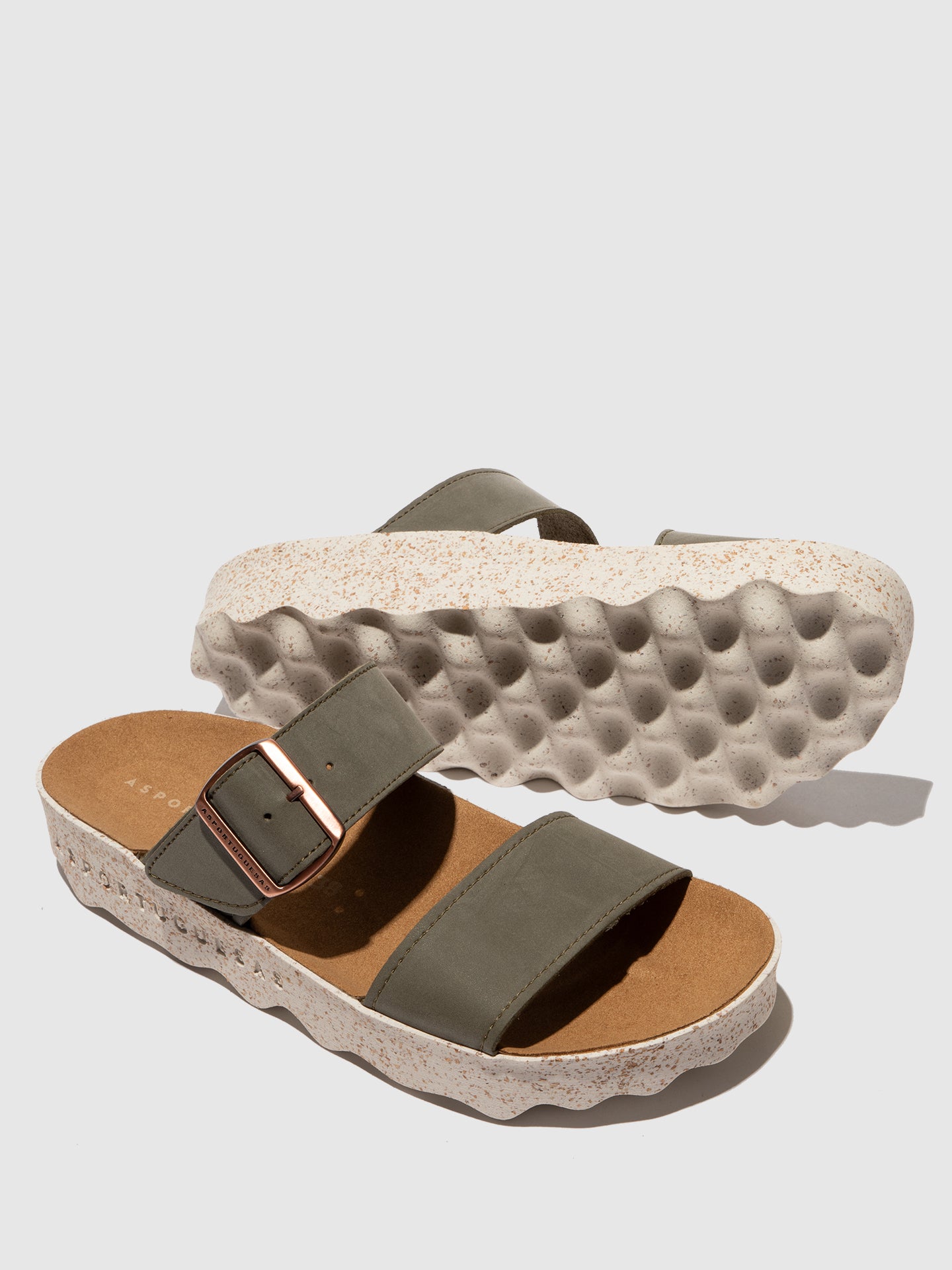 Chinelos em pele vegan As Portuguesas COLY khaki