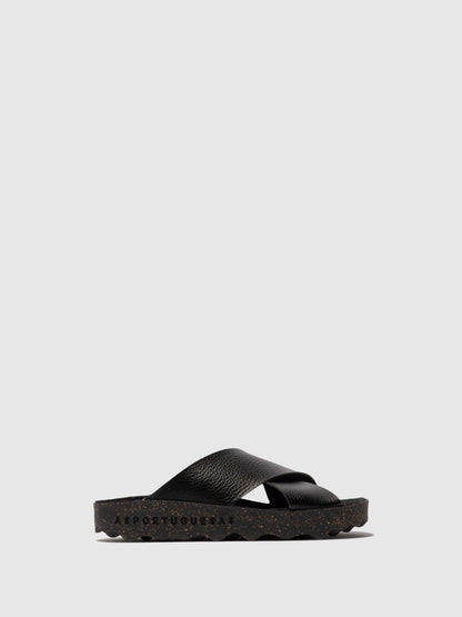 Chinelos em pele vegan As Portuguesas CROSS preto