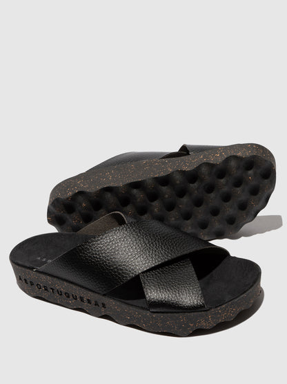 Chinelos em pele vegan As Portuguesas CROSS preto
