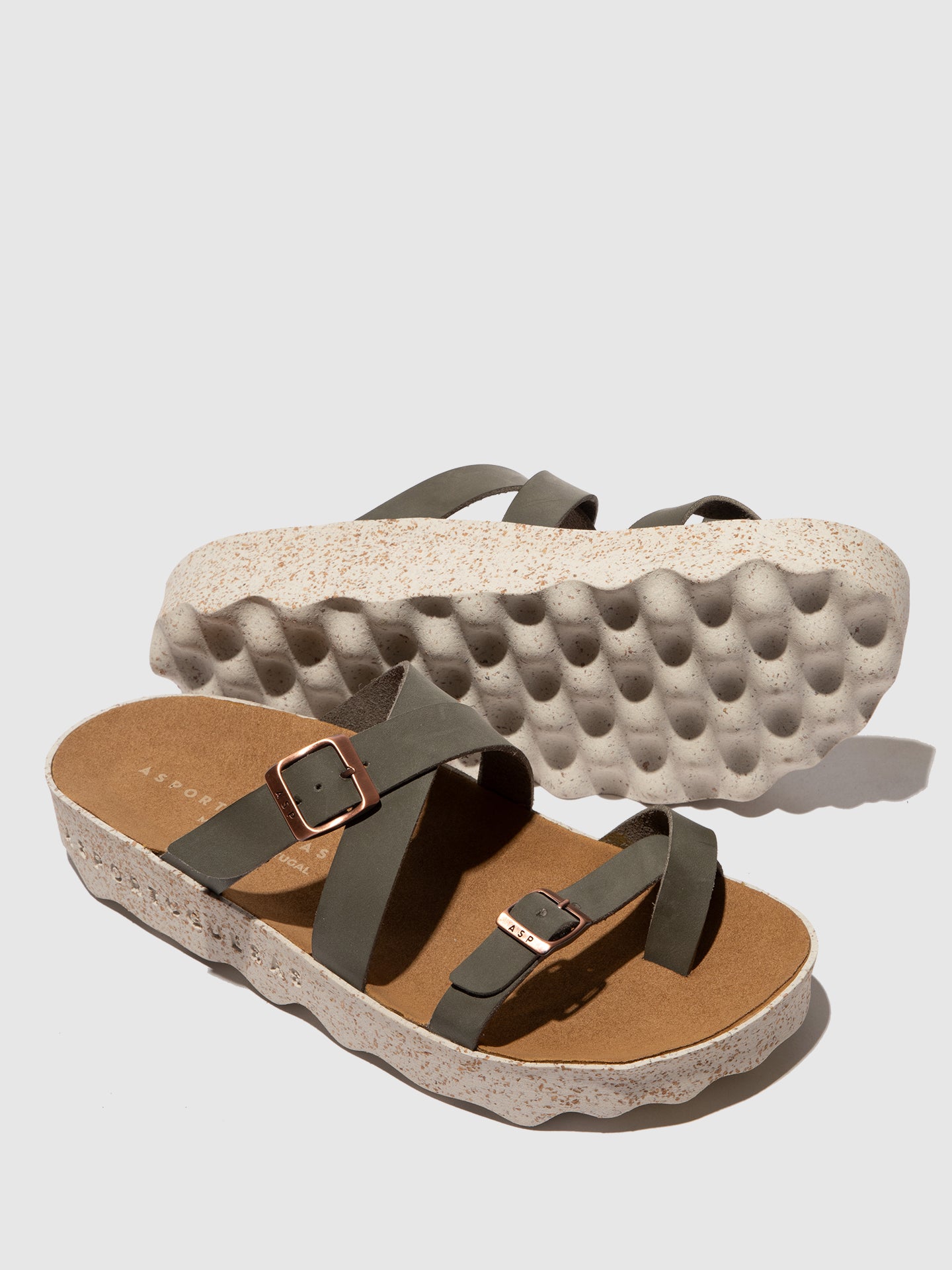 Chinelos em pele vegan As Portuguesas CAPRI khaki
