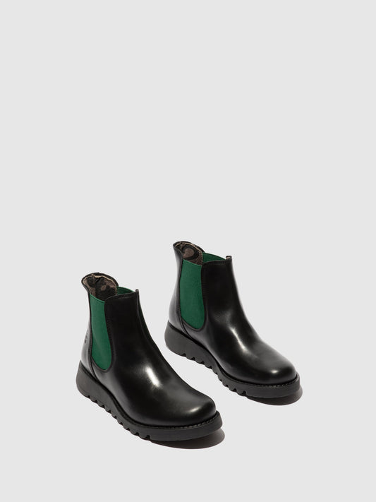 Botins Chelsea em pele FLY London SALV preto (teal elastic)