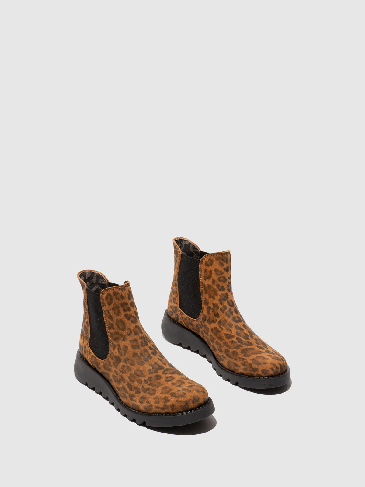 Botins em camurça com padrão leopardo FLY London SALV camel