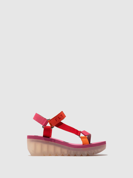 Sandálias em pele e tecido FLY London YEFA multicolor vermelho