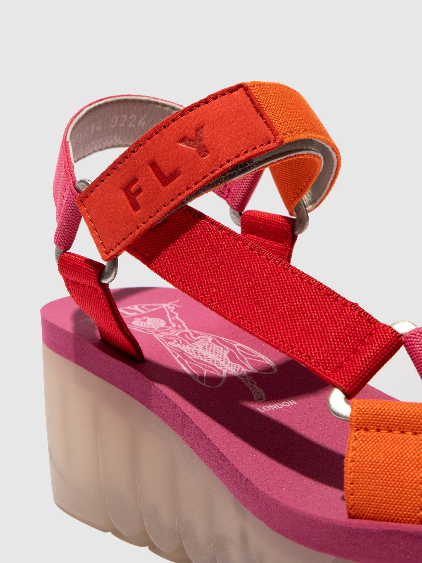 Sandálias em pele e tecido FLY London YEFA multicolor vermelho