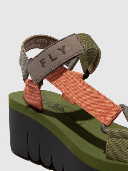 Sandálias em pele e tecido FLY London YEFA multicolor verde