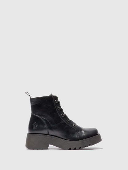 Botins com atacadores em pele FLY London METZ rug preto