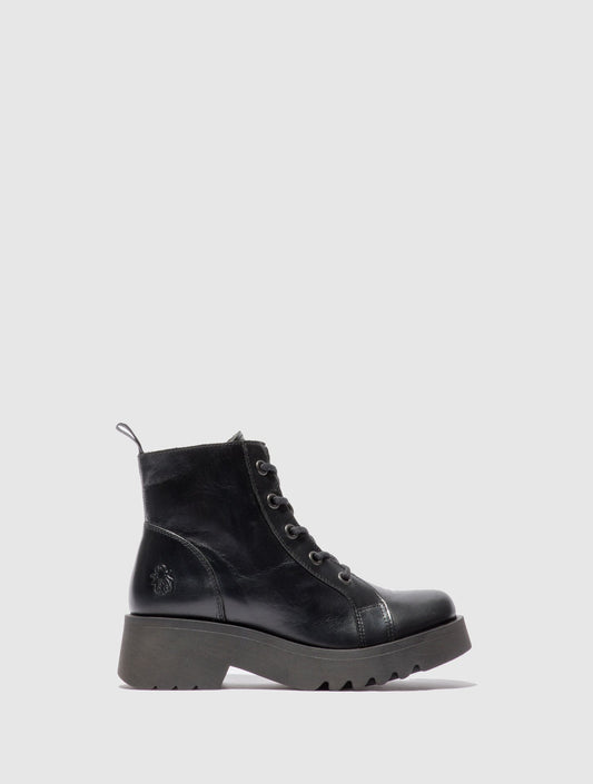 Botins com atacadores em pele FLY London METZ rug preto