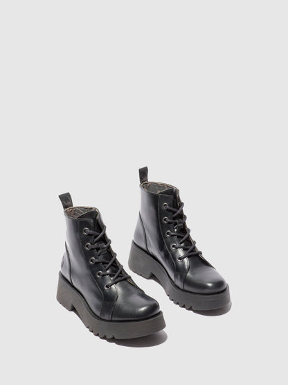 Botins com atacadores em pele FLY London METZ rug preto