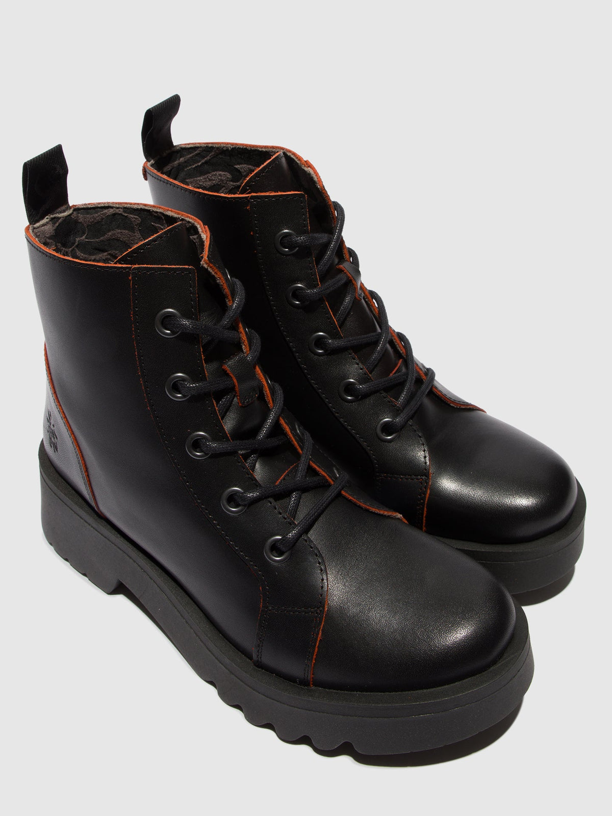 Botins com atacadores em pele FLY London METZ preto/vermelho