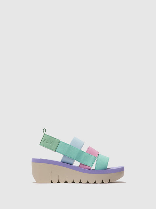 Sandálias em pele e tecido FLY London YERE menta multicolor