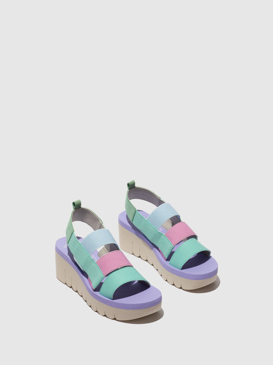 Sandálias em pele e tecido FLY London YERE menta multicolor