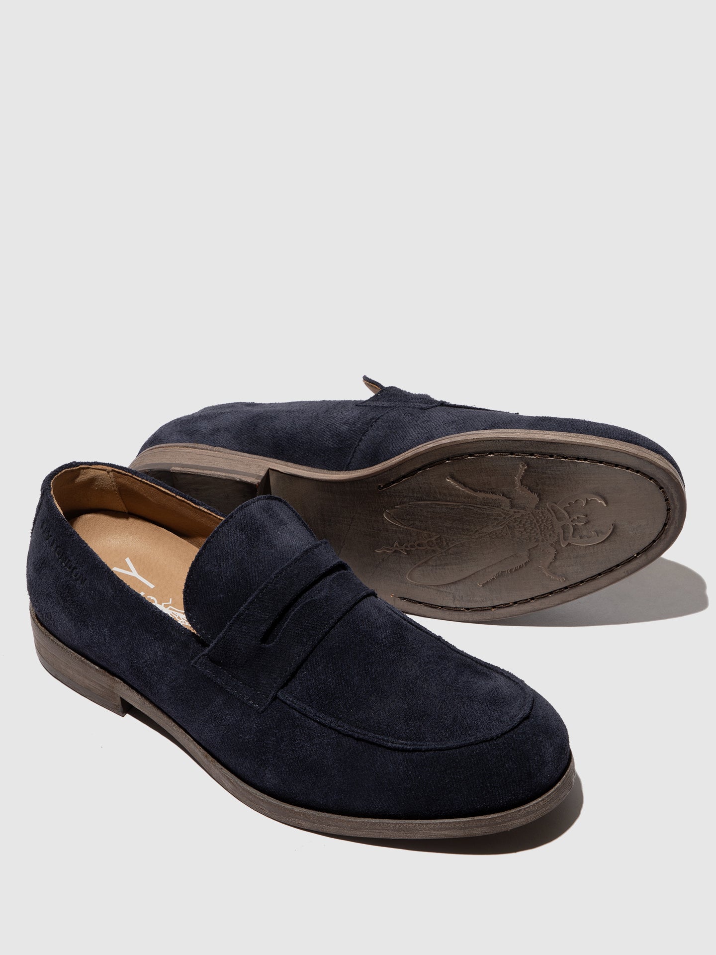 Mocassins clássicos em pele e ganga FLY London CHUV azul-marinho