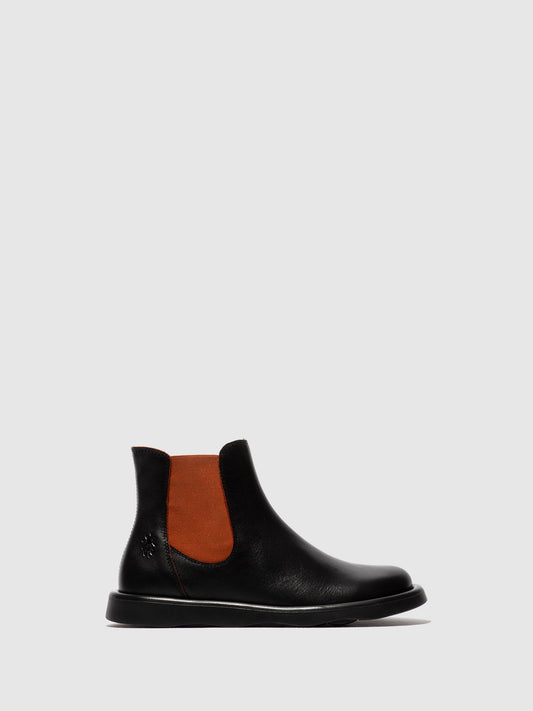 Botins Chelsea em pele FLY London TICH preto/vermelho