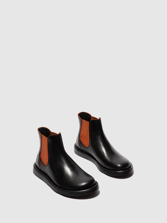 Botins Chelsea em pele FLY London TICH preto/vermelho