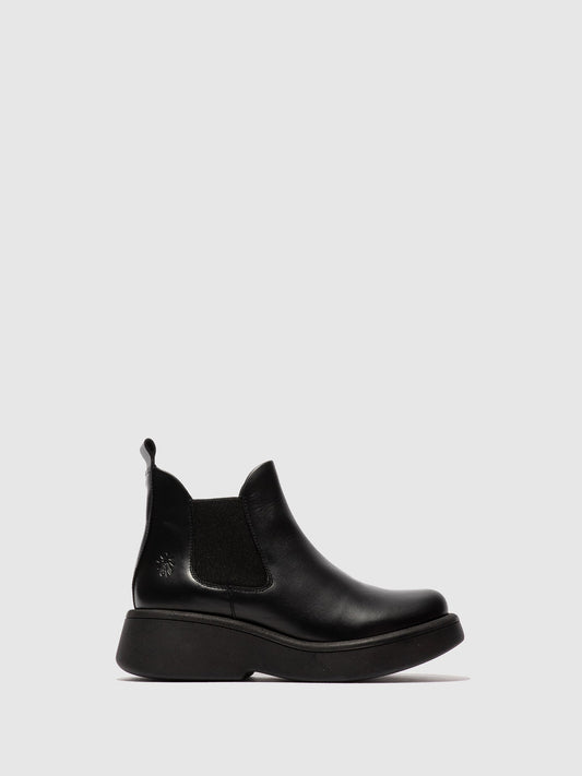 Botins Chelsea em pele FLY London MULK rug preto