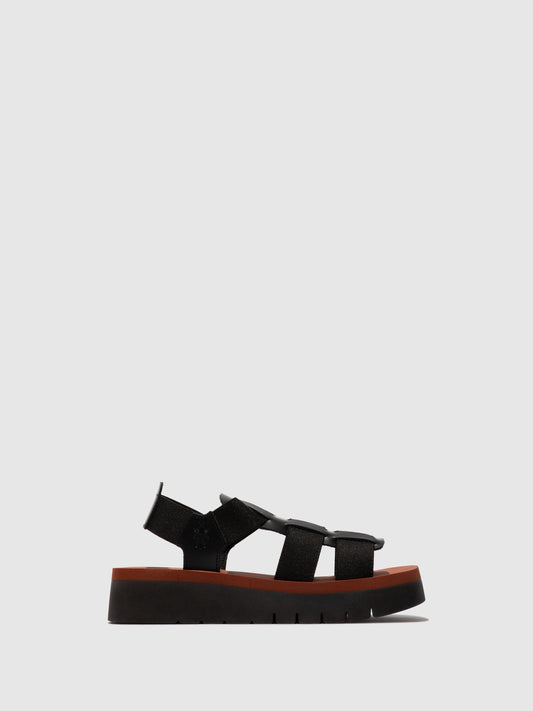 Sandálias em pele e tecido FLY London SAMB preto brick