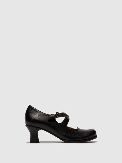 Sapatos de salto médio em pele FLY London BAIV mousse preto