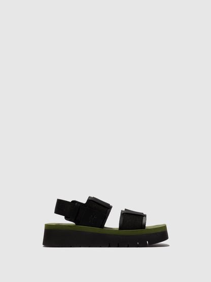 Sandálias em pele FLY London SORU preto verde militar