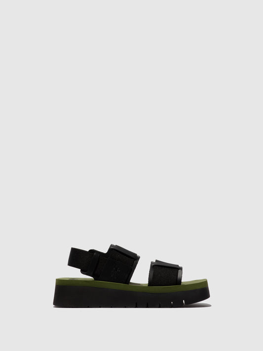 Sandálias em pele FLY London SORU preto verde militar