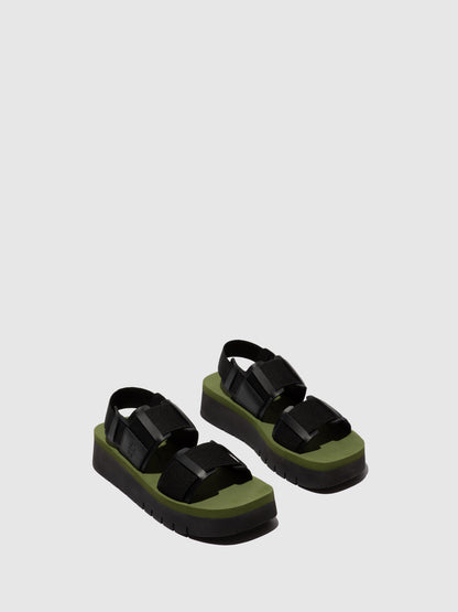 Sandálias em pele FLY London SORU preto verde militar