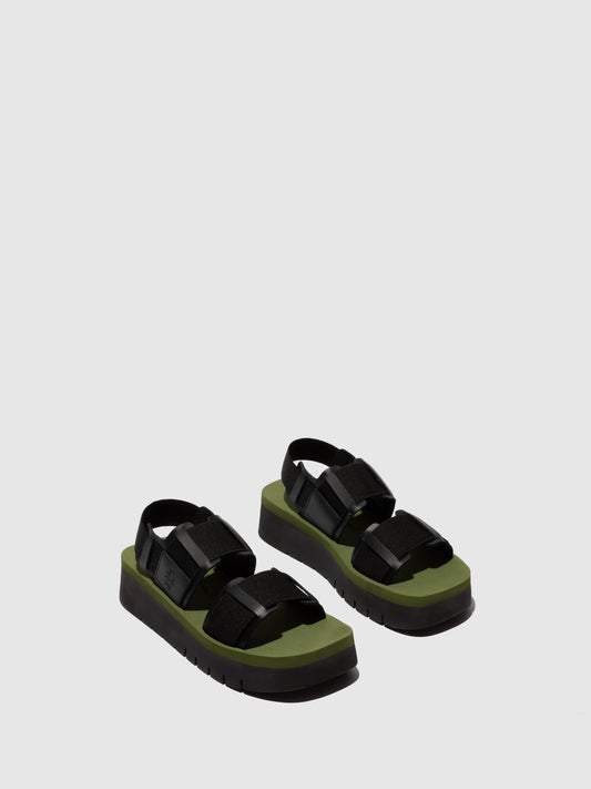 Sandálias em pele FLY London SORU preto verde militar