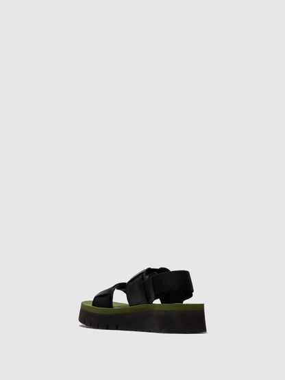 Sandálias em pele FLY London SORU preto verde militar