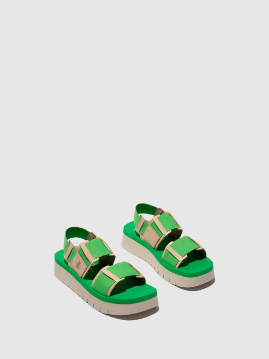 Sandálias em pele e tecido FLY London SORU verde