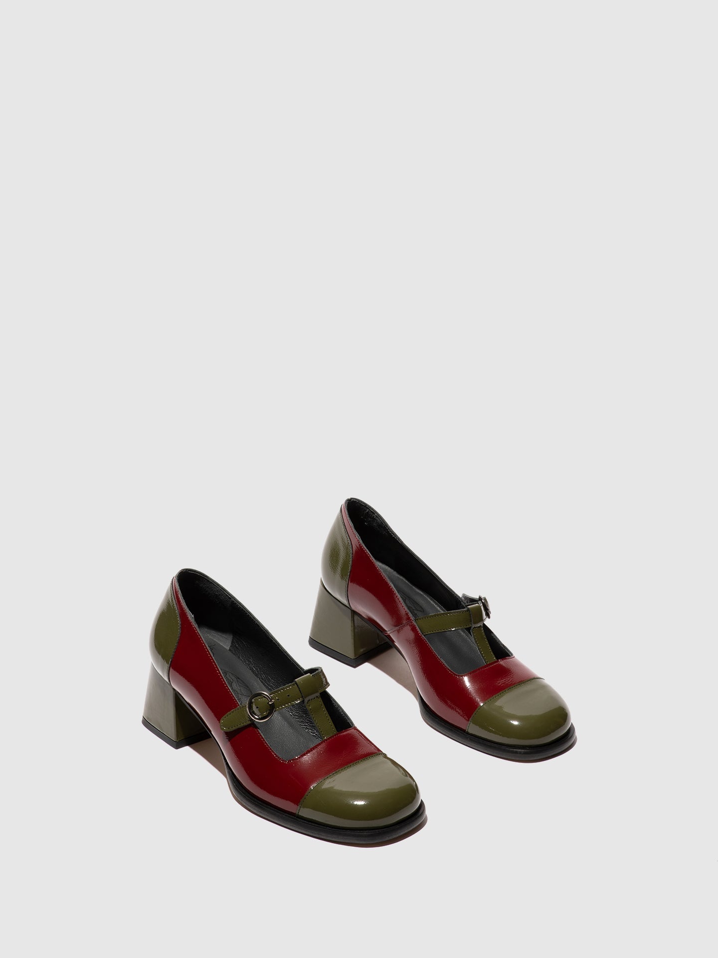 Sapatos em pele verniz FLY London SOLF bordô verde militar