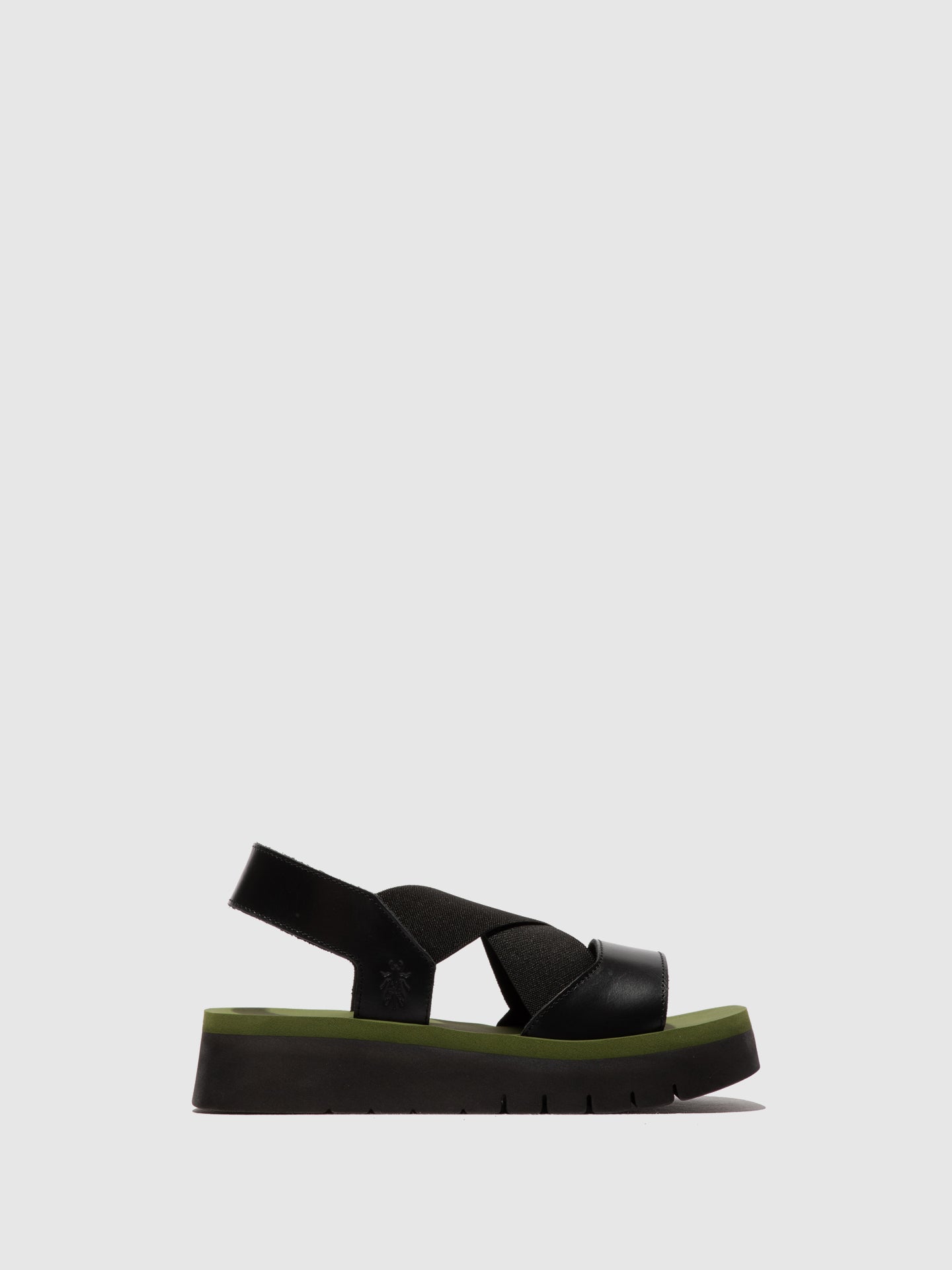 Sandálias em pele FLY London SERK preto verde militar