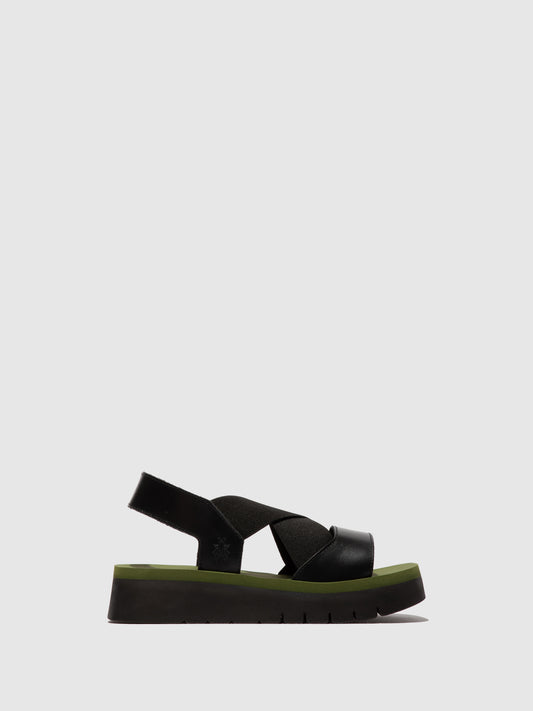 Sandálias em pele FLY London SERK preto verde militar
