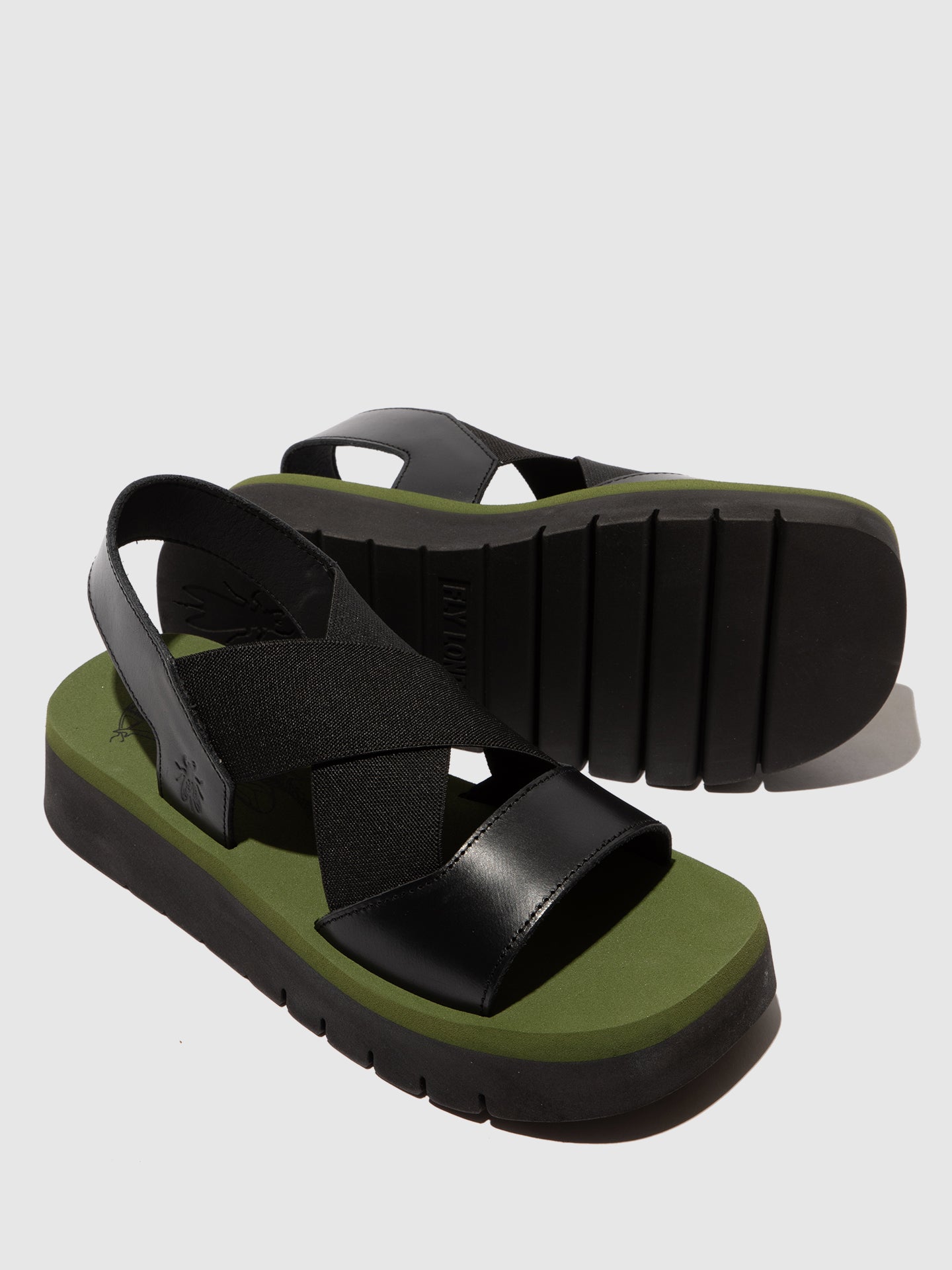 Sandálias em pele FLY London SERK preto verde militar