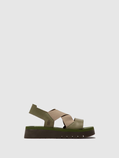 Sandálias em pele FLY London SERK smog taupe verde militar