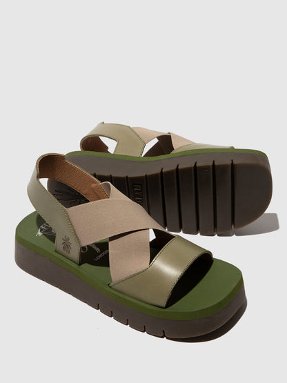 Sandálias em pele FLY London SERK smog taupe verde militar