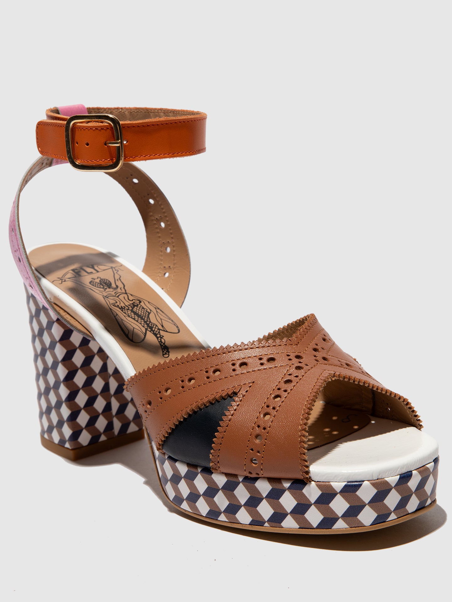 Sandálias em pele FLY London EBAN multicolor camel
