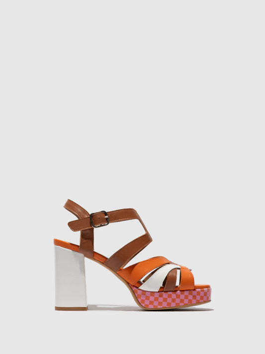 Sandálias em pele FLY London ETIR branco laranja camel
