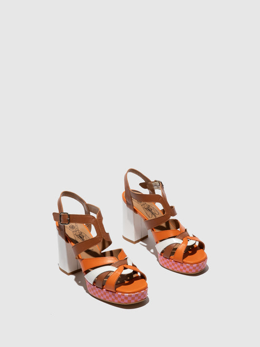 Sandálias em pele FLY London ETIR branco laranja camel